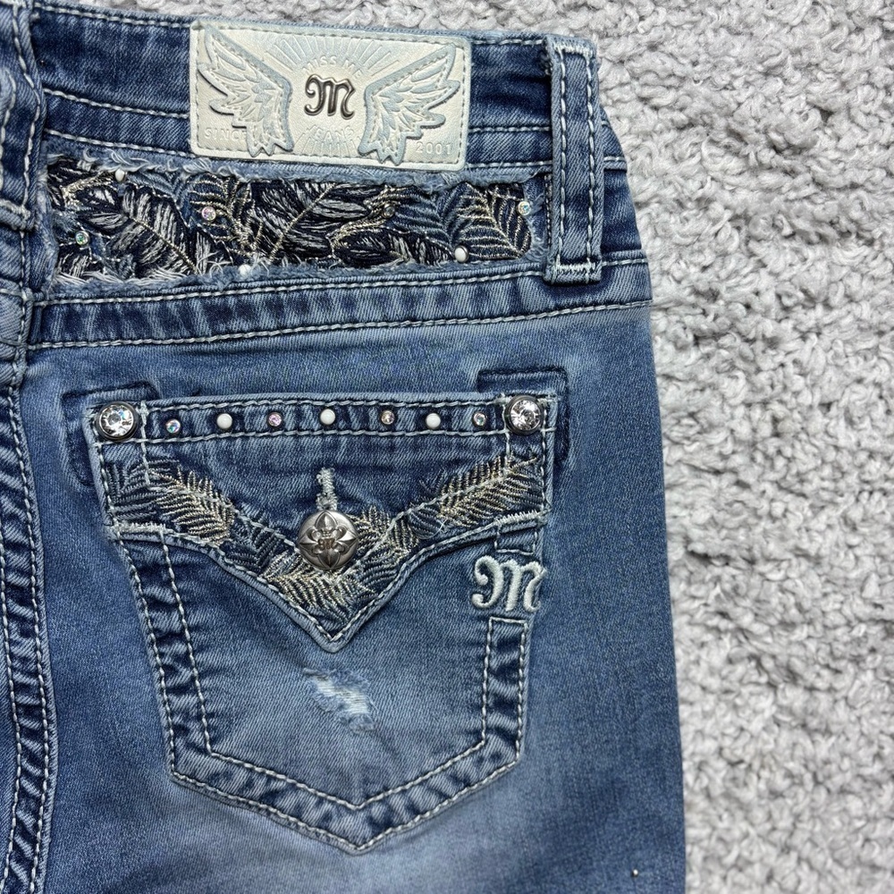 Miss Me Jeans Womens 27 Mid Rise Skinny Regular Wash Embroidered Gems Big Stitch